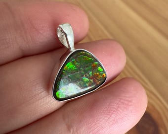 Ammolite Pendant: Iridescent 925 Sterling Silver Gemstone