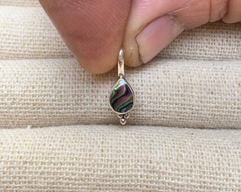 Small Silver Shell Pendant, Abalone Pendant, Teardrop shaped Pendant , Paua Shell Pendant, Abalone Jewelry, Tiny Silver Pendant, Paua shell