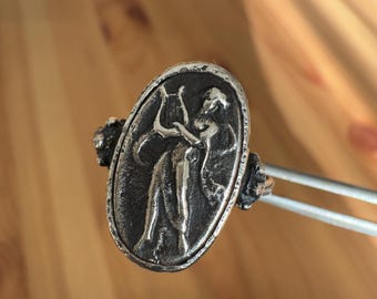 Römischer Artemis Intaglio Münzring, 925 Sterling Silber Siegelring, Antike Göttin Ring
