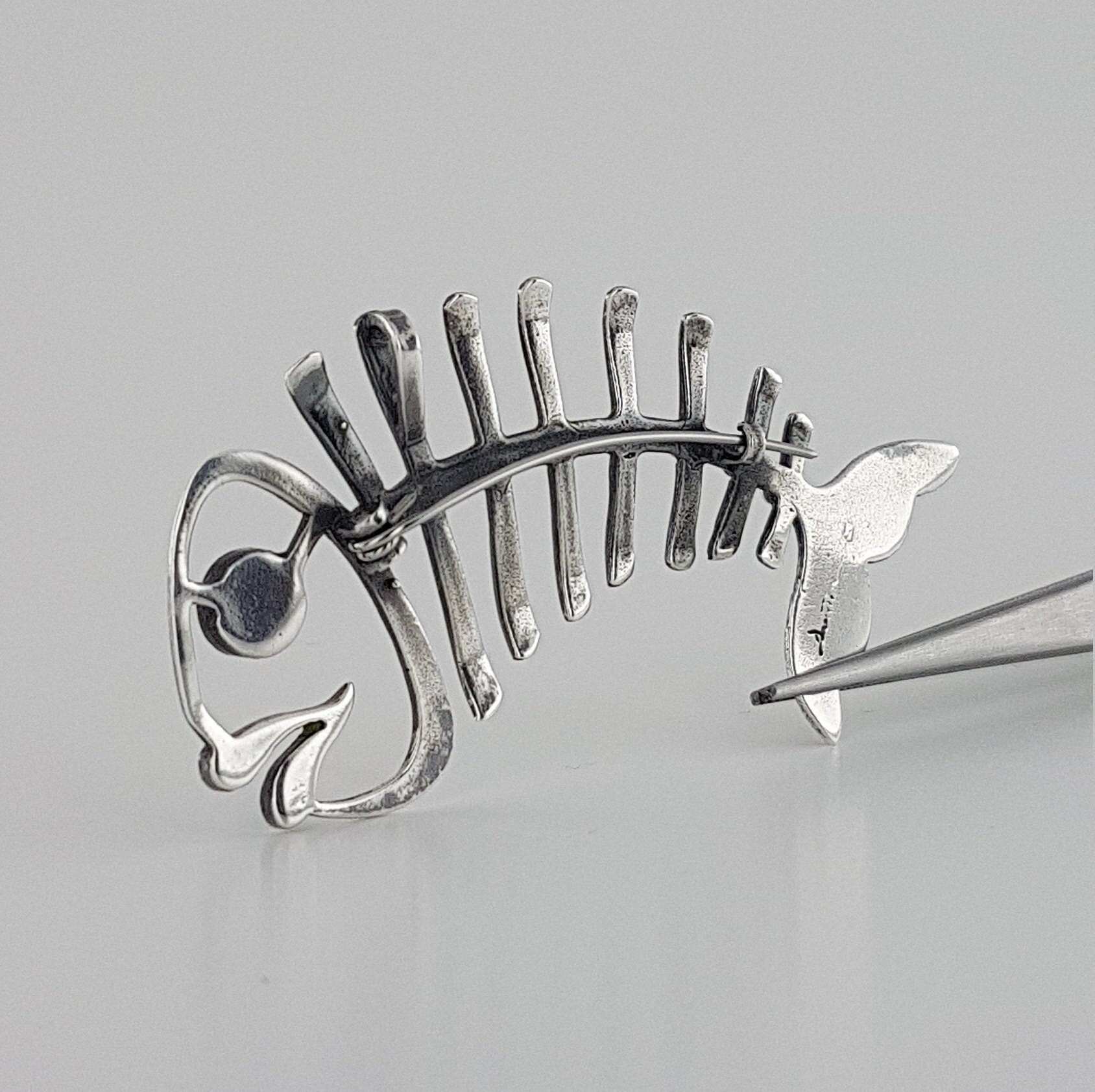 Fish bone Pendant and Brooch Sterling SilverWith Etsy