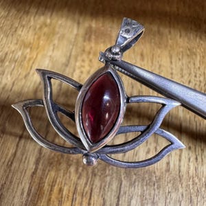 925k Sterling Silver Lotus Pendant with Garnet Stone, Lotus Silver Pendant, Lotus Yoga Jewelry, Flower Pendant, Garnet Jewelry, gift for her