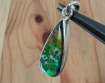 Ammolite Sterling Silver Pendant: Iridescent Gemstone Jewelry