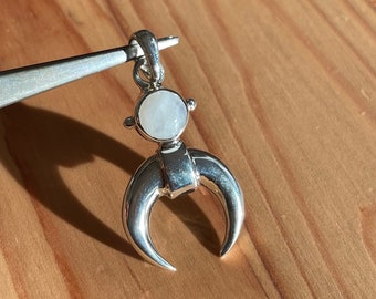 Handgemachte Sterling Silber Halbmond Mondstein Halskette
