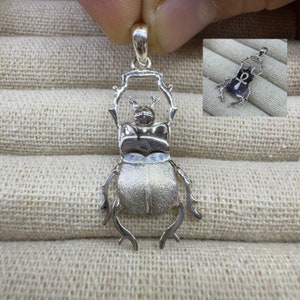 Sterling Silver Scarab Pendant, Egyptian Revival, Scarab Beetle, Scarab Jewelry, Egyptian Beetle Pendant, Talisman Pendant, Ankh Pendant