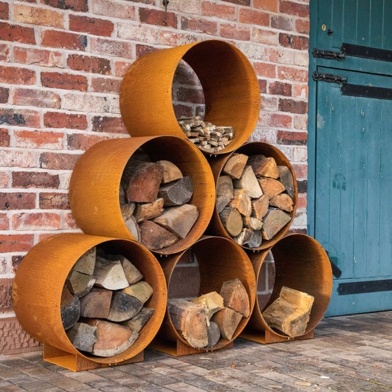 Corten Steel Log Store Circles Metal Log Store Weathering - Etsy Canada