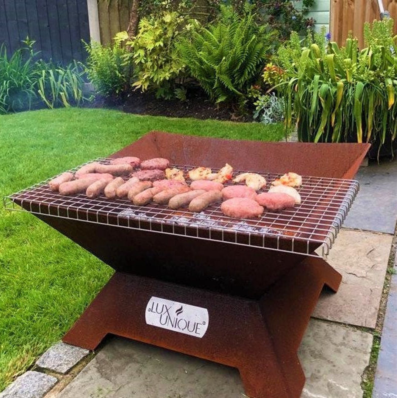 Corten Steel Square Fire Pit Large Firepit With Grill BBQ Etsy Canada