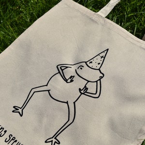 Doing Spells And Sh*t, Frog Wizard, Funny, Aesthetic, Black Line Art, Canvas Tote Bag