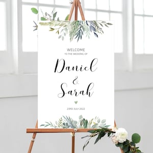 A2 landscape personalised 'Maria' leaf print Backed Welcome to the Wedding' sign 
