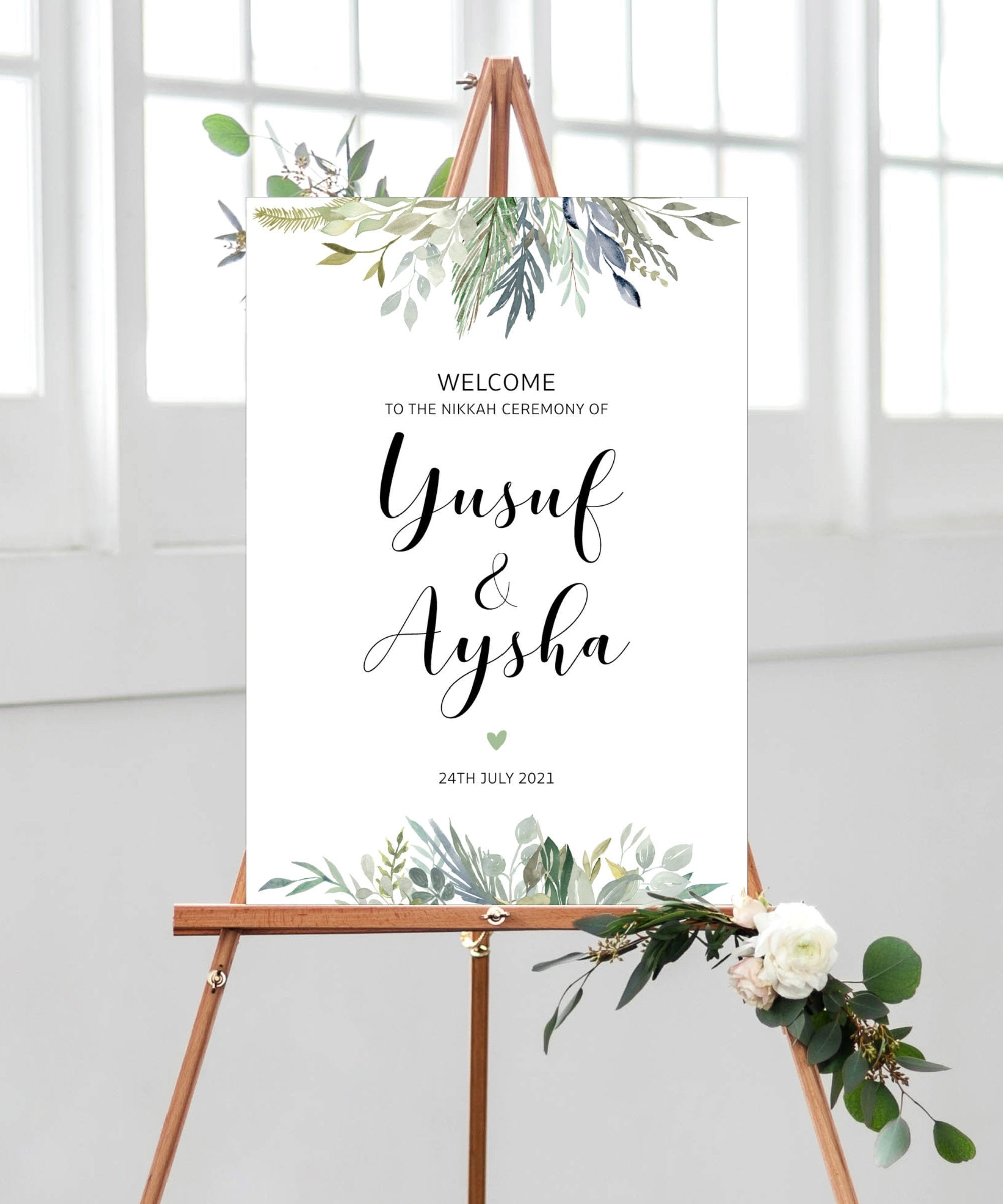 Personalised Welcome to Nikkah Sign, Wedding Welcome Sign, Green