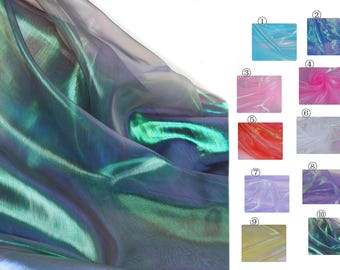 Shimmery Iridescent Tulle Voile Organza Fabric, Lightweight 40gsm, 58inch wide, sold by the yard continuous
