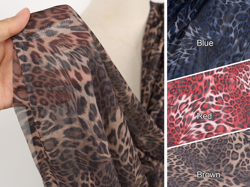 Leopard polyester spandex mesh Fabric - 4 Way Stretchy - 95gsm - Stockings leggings making - 62“ wide, sold by the yard continuous image 1