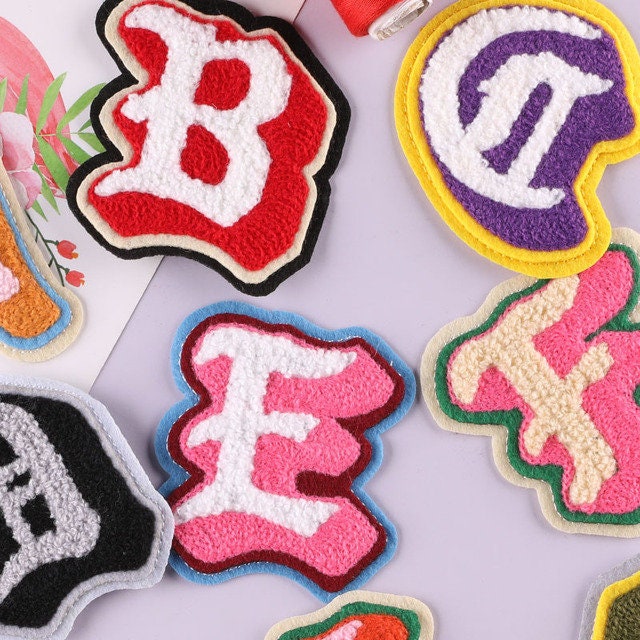 Black 7.5cm Quality 3D Chenille Letter Patch Large Size Iron on Towel Patches  Sew on Alphabet Embroidery Clothes 