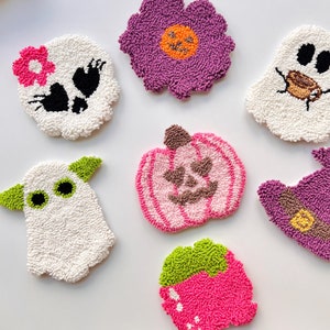 Halloween Coasters, Spooky Pink Mug Rug, Spooky Halloween Tufted Coasters, Halloween Home Decor, Handmade Coffee Coasters, Ghost Coaster