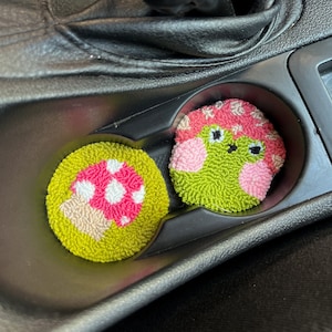 Set of two cup holder coaster for car | Tufted Car Accessories for Women | Personalized Car Decor | New Car Gift | Mushroom Frog Coasters