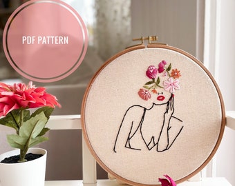 Flower Girl Embroidery Pattern. How to Stitch Guide. Feminist Hoop Art. PDF Pattern. Instant Download.