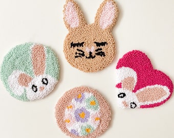 Easter Cute Mug Rugs | Tufted Coaster | Easter Gift | Bunny and Egg Coasters | Drink Coaster | Easter Decoration | Kitchen and Dining