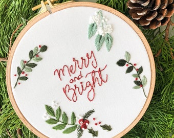 Merry and Bright Christmas Embroidery Kit | Personalized Christmas Gift | Craft Kit for Adults | Stitching Gift | DIY Kit | Christmas Decor