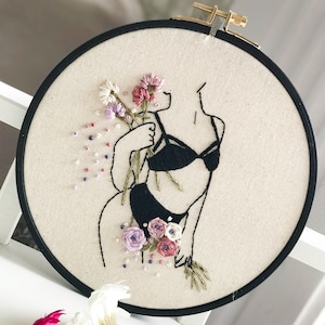 Floral Female Embroidery PDF Pattern. Beginner Digital Embroidery Pattern with how to stitch guide