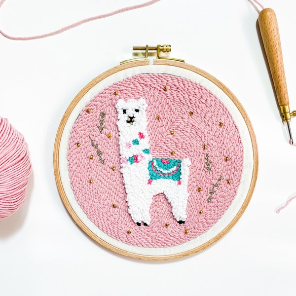 Llama Punch Needle Embroidery Kit | Craft Gift | Rug Hooking Kit | DIY Beaded Embroidery Kit | Craft Kit for Adults |
