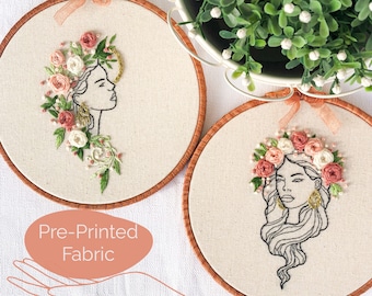Botanical Line Art Embroidery Kit Set. Beginner Embroidery Kit. Floral Hoop Art. Modern Embroidery. Craft Kits. Stitching gift. Needlepoint