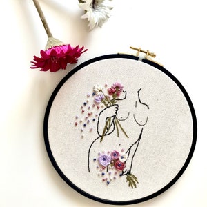 Naked Lady / Embroidery Kit / Needle Craft Kit / Female Hoop Art / Feminist Embroidery / Floral Line Art