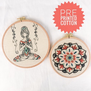 Yoga Girl Embroidery Kit. Mandala Embroidery Kit. Modern Embroidery. Namaste Embroidery Hoop Art. Bohem Needlecraft Kit..