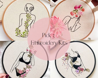Pick 3 Beginner Embroidery Kits / Craft Kits /DIY / Embroidery Set