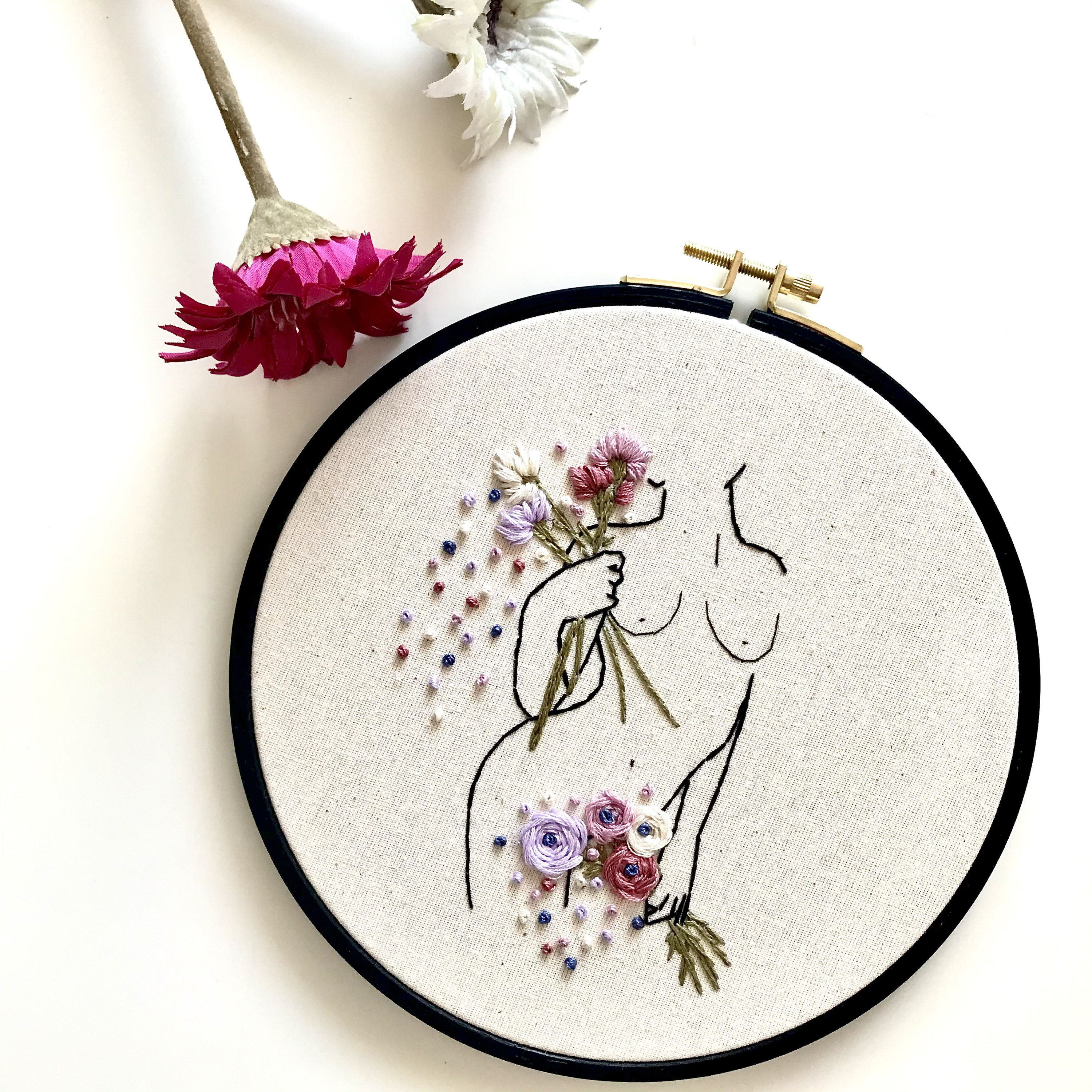 Naked Lady / Embroidery Kit / Needle Craft Kit / Female Hoop Art / Feminist  Embroidery / Floral Line Art 