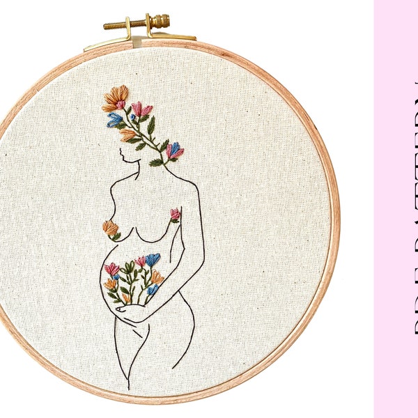 Patron PDF femme enceinte | Broderie moderne | Comment broder le guide | Broderie débutante | Téléchargement instantané de broderie | Cadeau pour maman