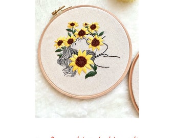 Sunflower Girl Embroidery Pattern / PDF Pattern / Beginner Embroidery / Feminist Needlepoint Pattern