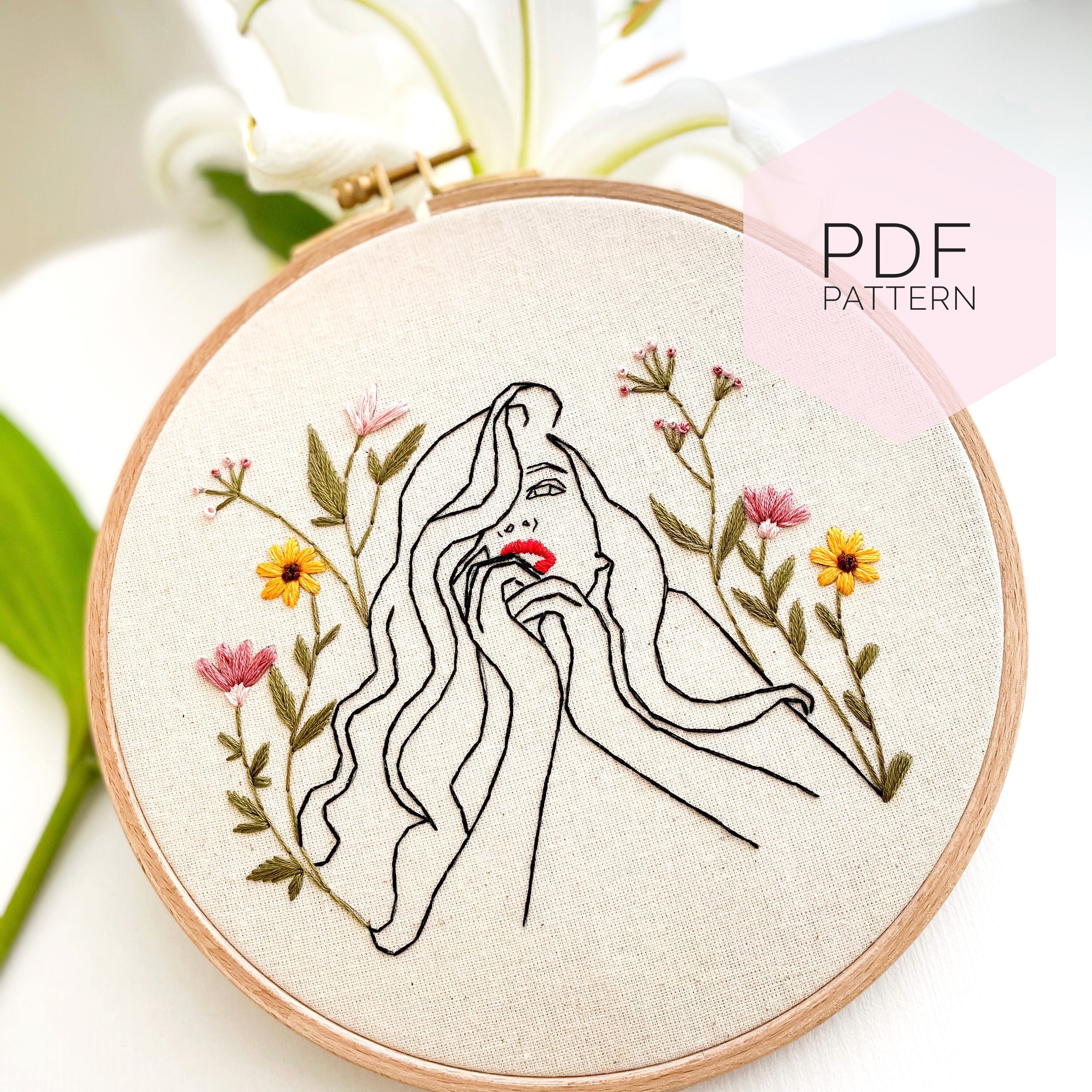 Lady in Flowers Embroidery PDF Pattern / Beginner Embroidery / How to  Stitch Guide / Modern Embroidery / Floral Embroidery -  Finland