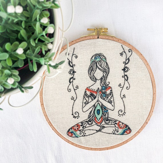 Yoga Girl Embroidery Kit. Line Art Embroidery. Exotic Embroidery Design.  Namaste Hoop Art. Beginner Embroidery. Modern Embroidery. -  Canada