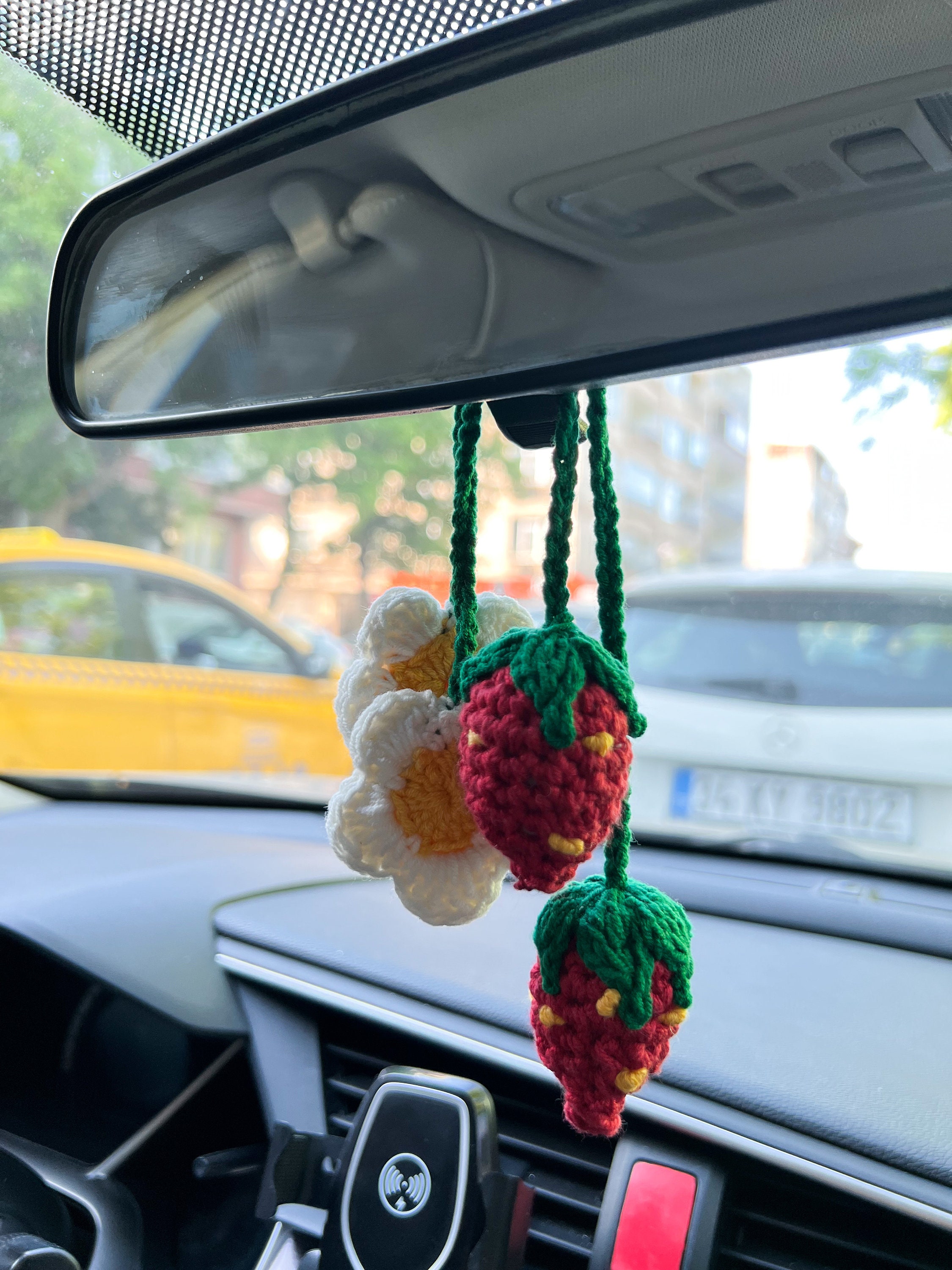 Handmade Strawberry Car Accessories Rear View Mirror Hanging - Temu