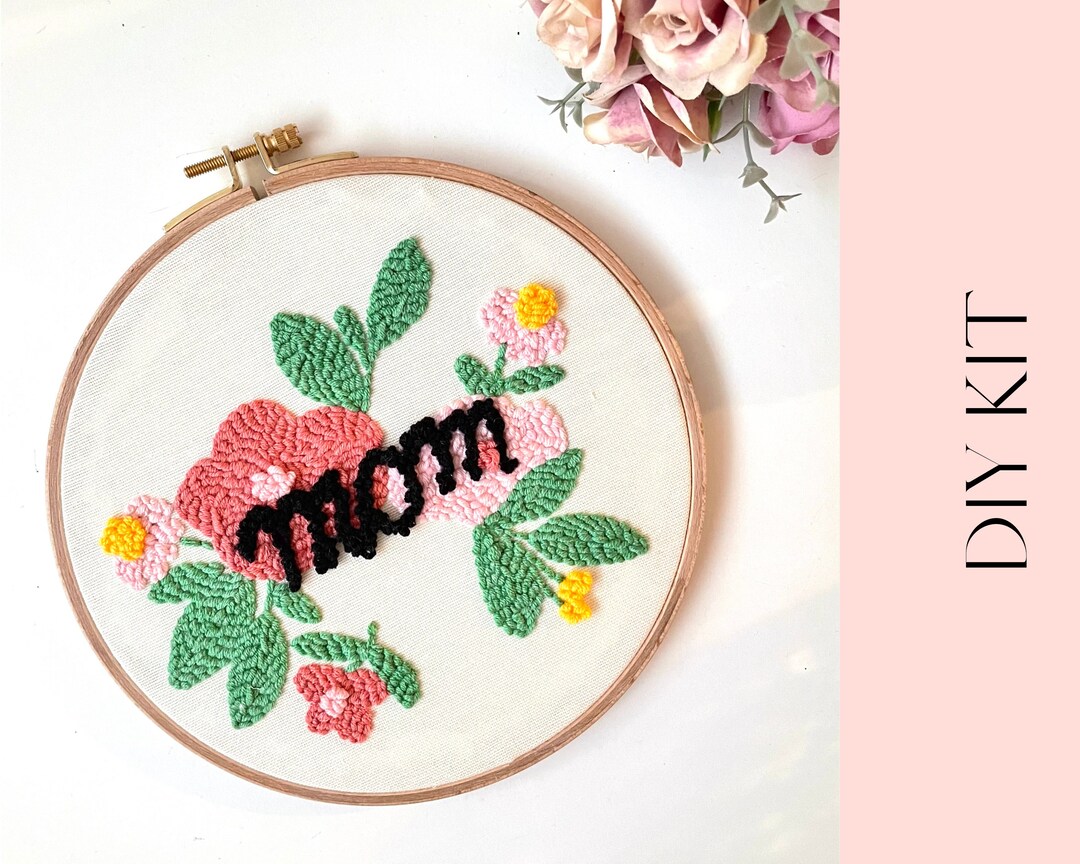 Buy Mom Punch Needle Kit Tufted Hoop Art Mother's Day Gift Craft Kit ...