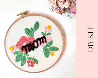 Mom Punch Needle Kit | Tufted Hoop Art | Mother's Day Gift | Craft Kit | Punch Needle Art | Rug Hooking | DIY | Gift for Her | Adults Craft