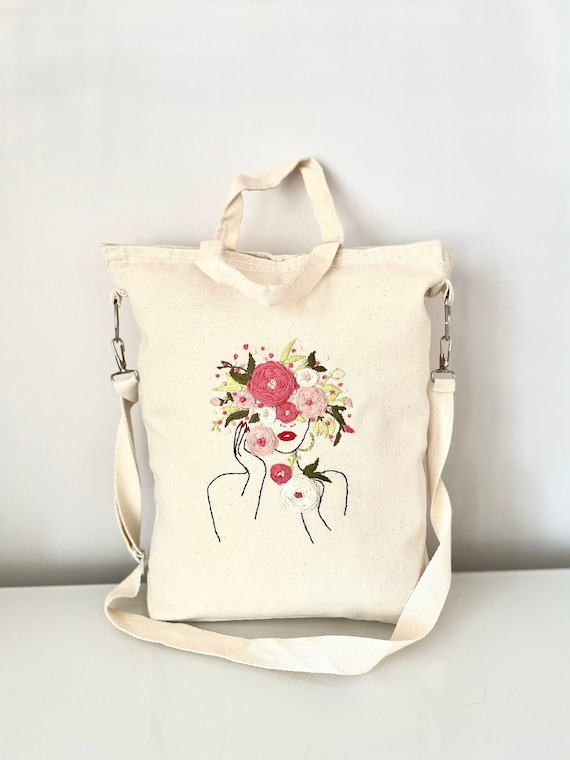 NWT Oilily Tote Bag With Red Floral Embroidery In Star Shape