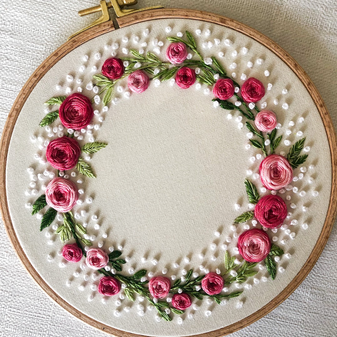 Buy Floral Wreath Embroidery Kit or Finished Hoop. Modern