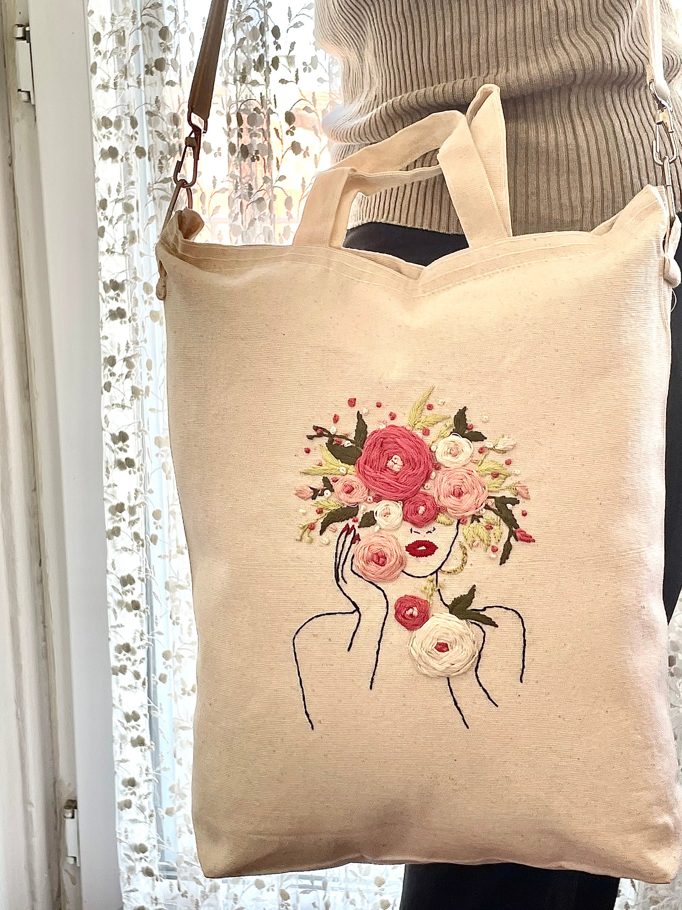 Floral Female Canvas Bag Kit Embroidered Feminist Tote Bag | Etsy