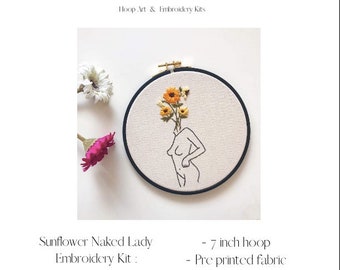 Sunflower Naked Lady / Embroidery Hoop Art / PDF Pattern with Instructions / Digital Download