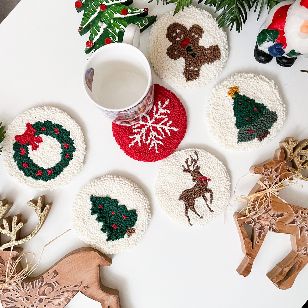 Punch Needle Coaster Kit | DIY Craft Kit | Handmade Mug Rug | Christmas ...