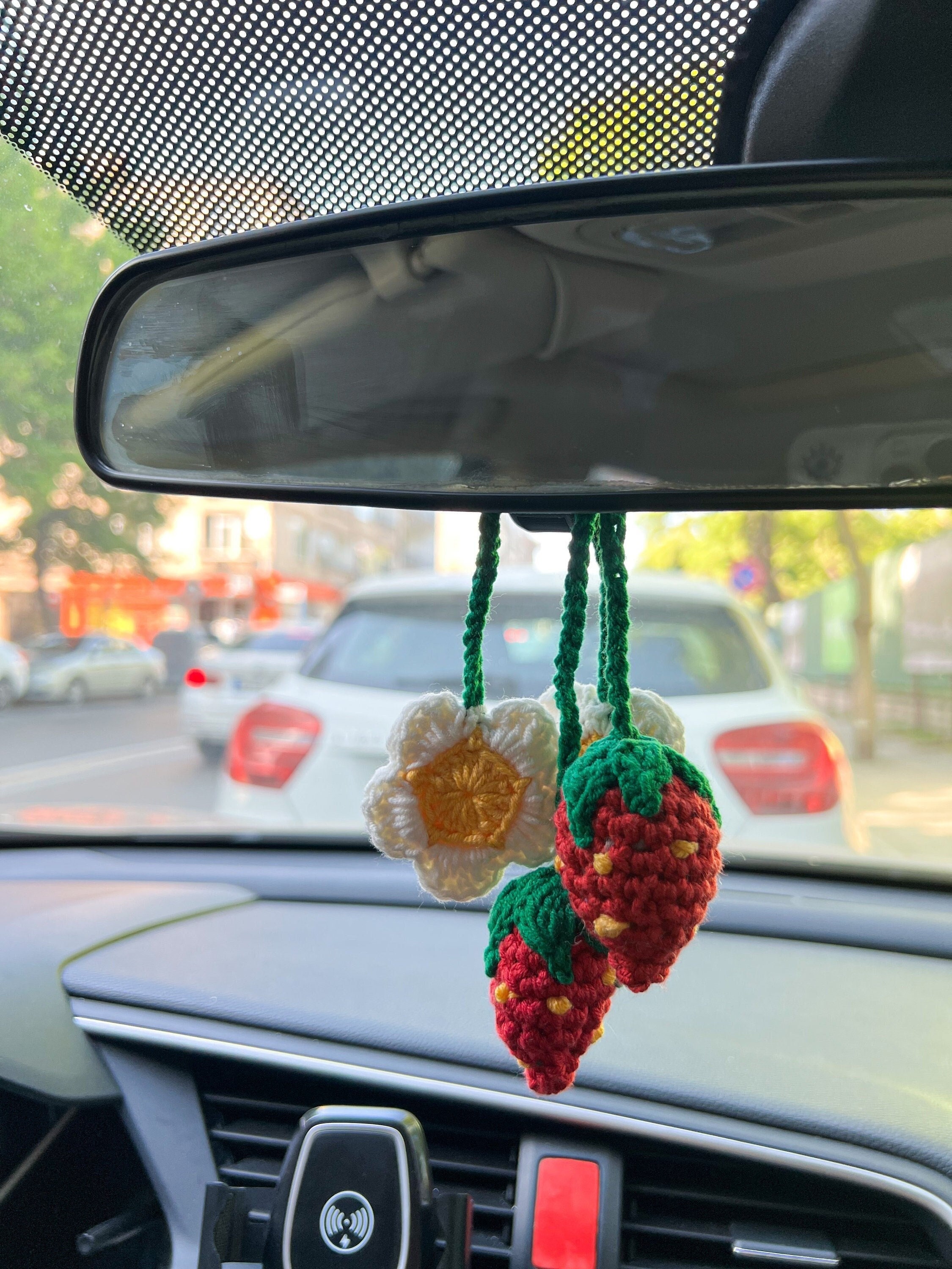 Exquisite Bellflower Car Rear View Mirror Accessories,Hand Woven Car Mirror  Hanging Accessories,Cute Car Charms for Women Aesthetic Fits