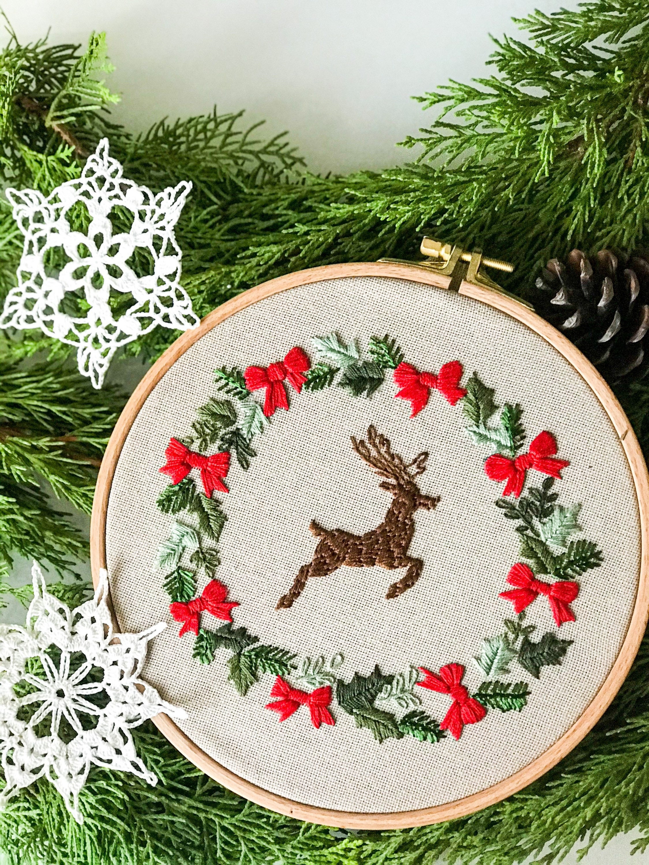 Christmas Deer Hand Embroidery Kit - Stitched Modern