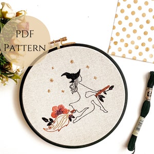 Halloween Hexe PDF Stickmuster / Herbst Embroidery / Anfänger Embroidery / with How to Stitch Guide