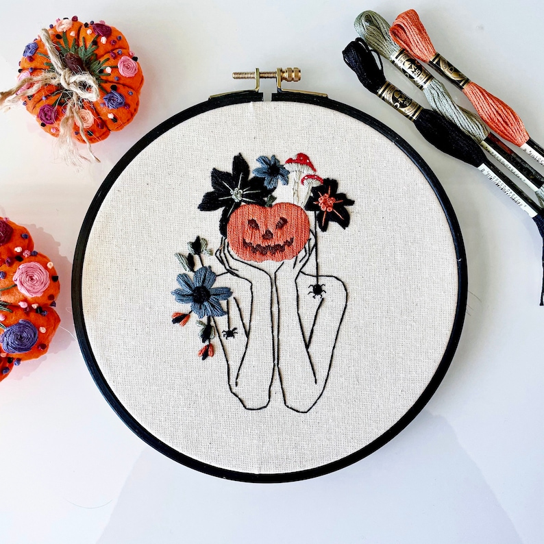 Halloween Embroidery Kit . Pumpkin Female Embroidery Kit. Etsy