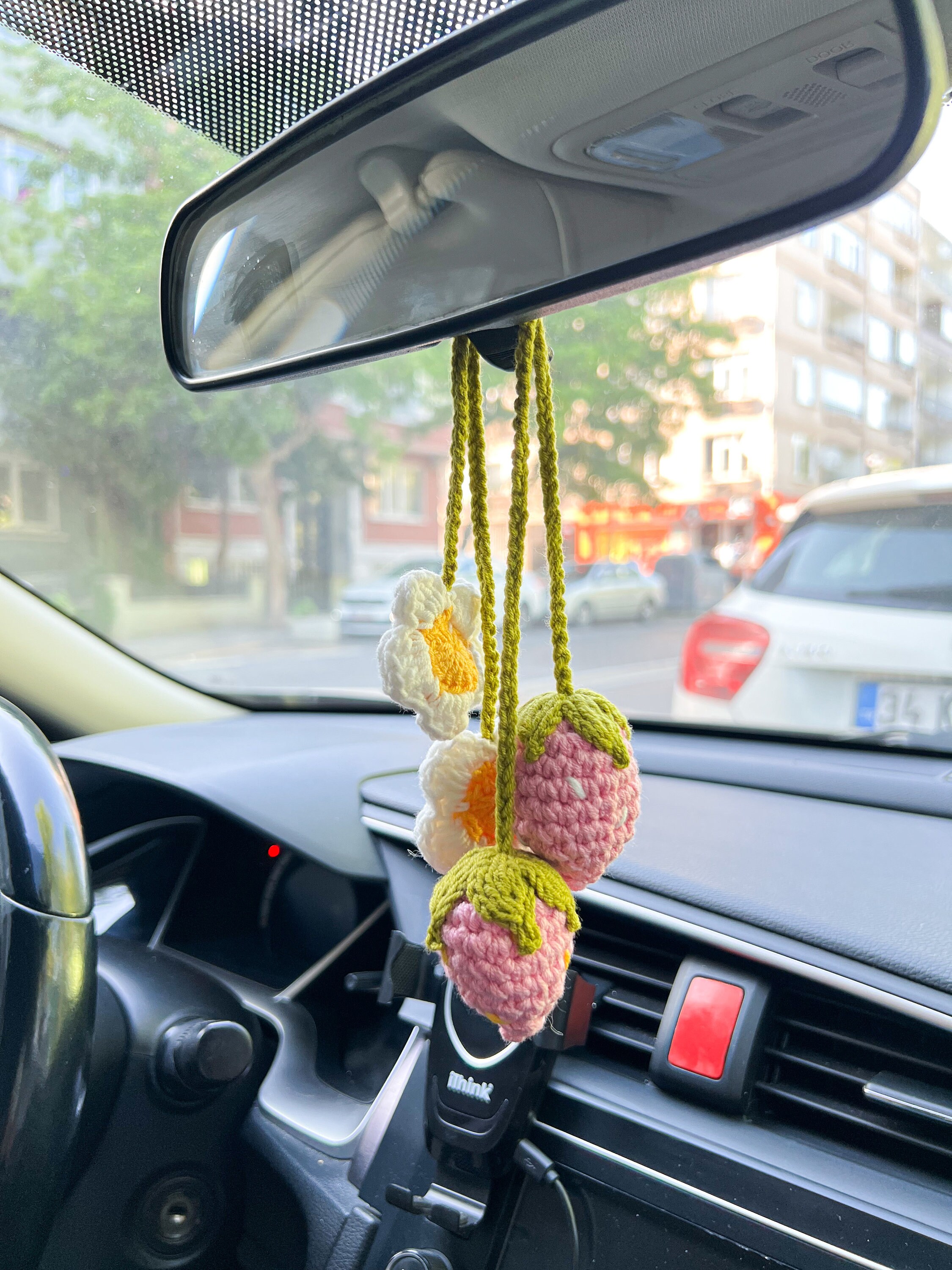 Set of Two Car Mirror Hanging Rear View Mirror Hanging Strawberry Car Charm  Boho Car Ornaments Funny Car Decor Fruit Car Accessory -  Finland