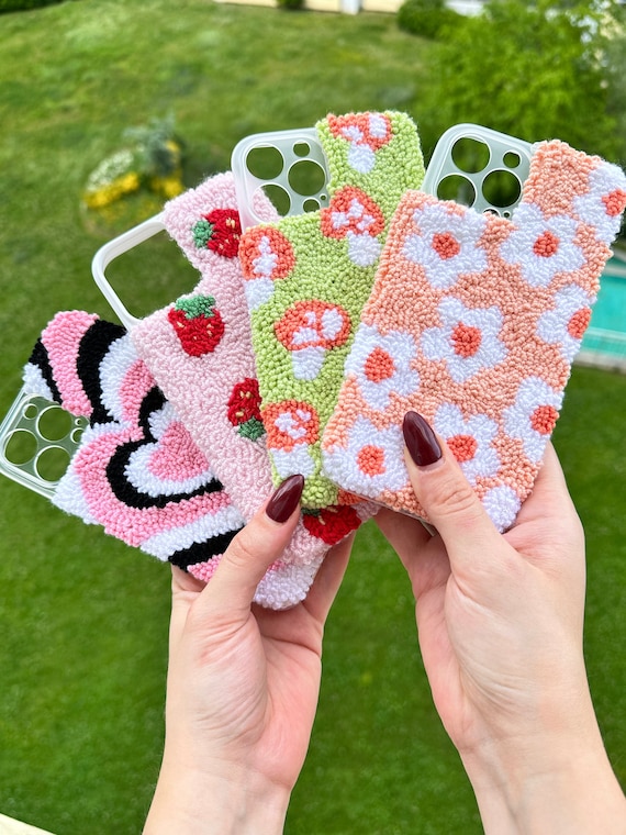 Embroidered Floral iPhone Case, Tufted Phone Case, Punch