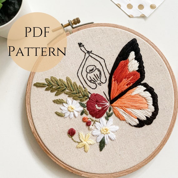 Butterfly Female Embroidery PDF Pattern / Beginner Embroidery Etsy