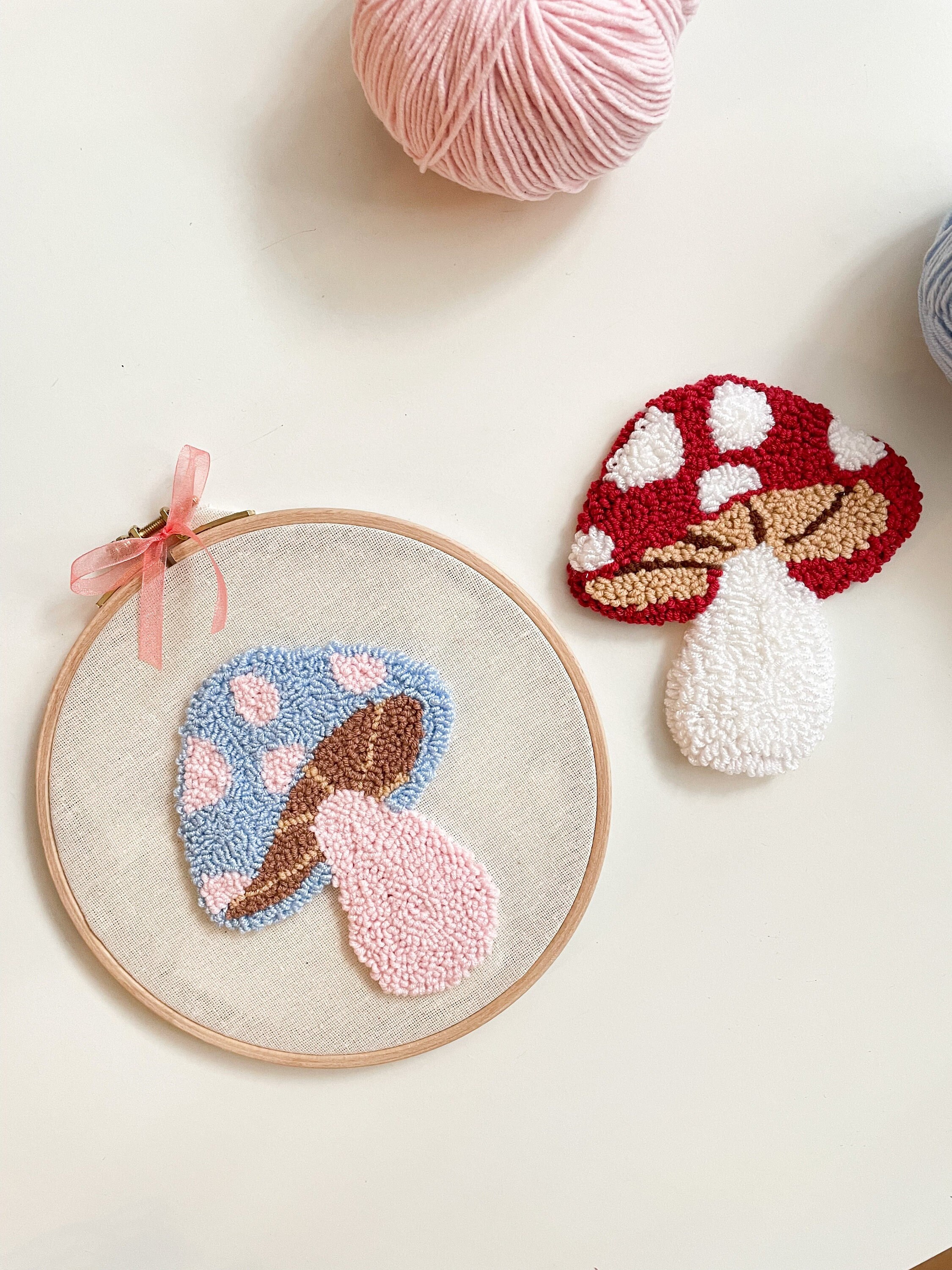 Mushroom Punch Needle Kit Tufted Mug Rug Full Kit Beginner - Etsy