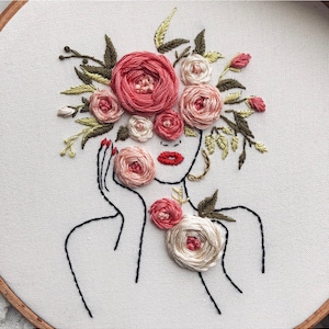 Floral Girl Hoop Art / Finished Product / Modern Embroidery