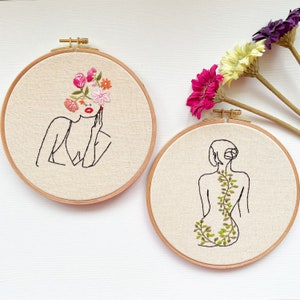 Feminist Embroidery Kit. Line Art Girls Hoop Art. Beginner Embroidery Kit. Modern Embroidery. Stitching Gift. One Line Embroidery.